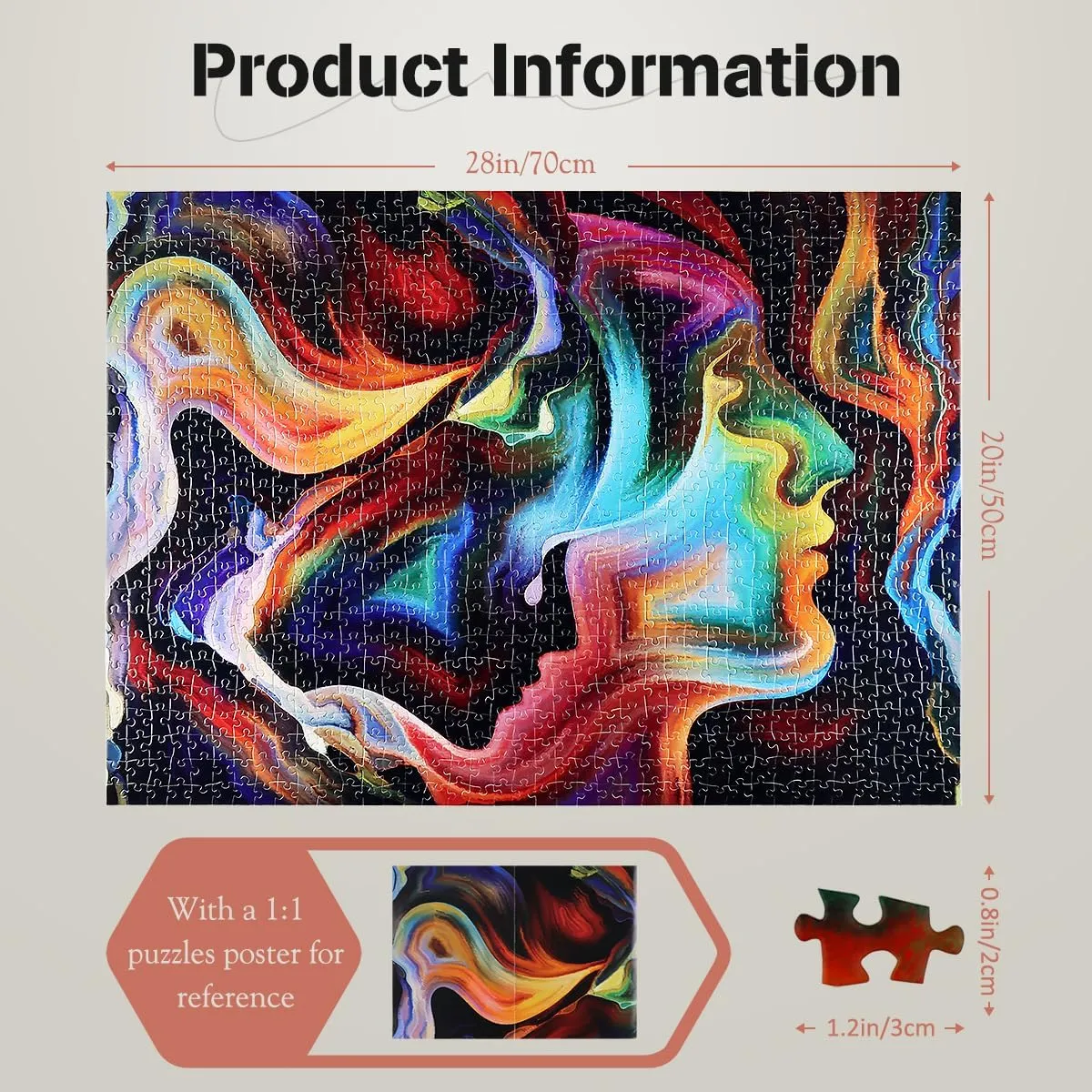 MISITU 1000 Pieces Jigsaw Puzzles for Adults Impossible Difficult Challenging Hard Puzzles Abstract Face Puzzle Art Jigsaw Puzzle Birthday Graduation Home Decoration 28 x 20 inch