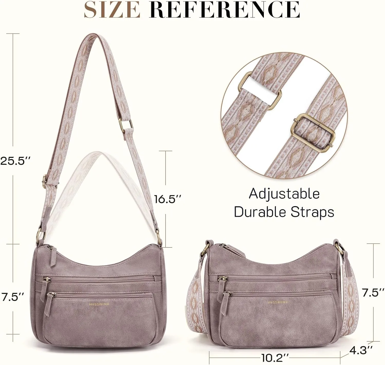 Missnine Crossbody Bags for Women, Medium Size Purses With Wide Shoulder Strap, Leather Trendy Cross Body Shoulder Handbags