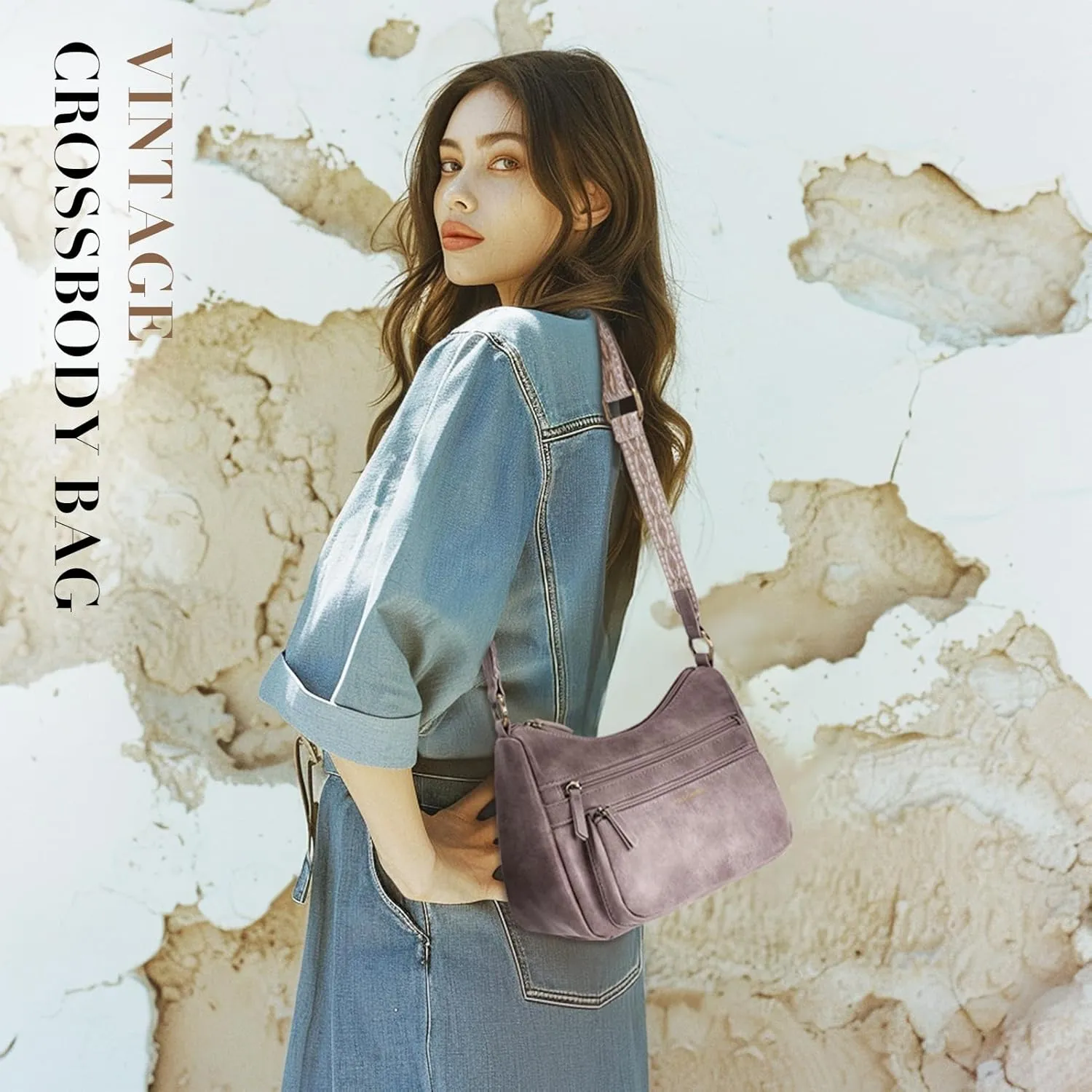 Missnine Crossbody Bags for Women, Medium Size Purses With Wide Shoulder Strap, Leather Trendy Cross Body Shoulder Handbags