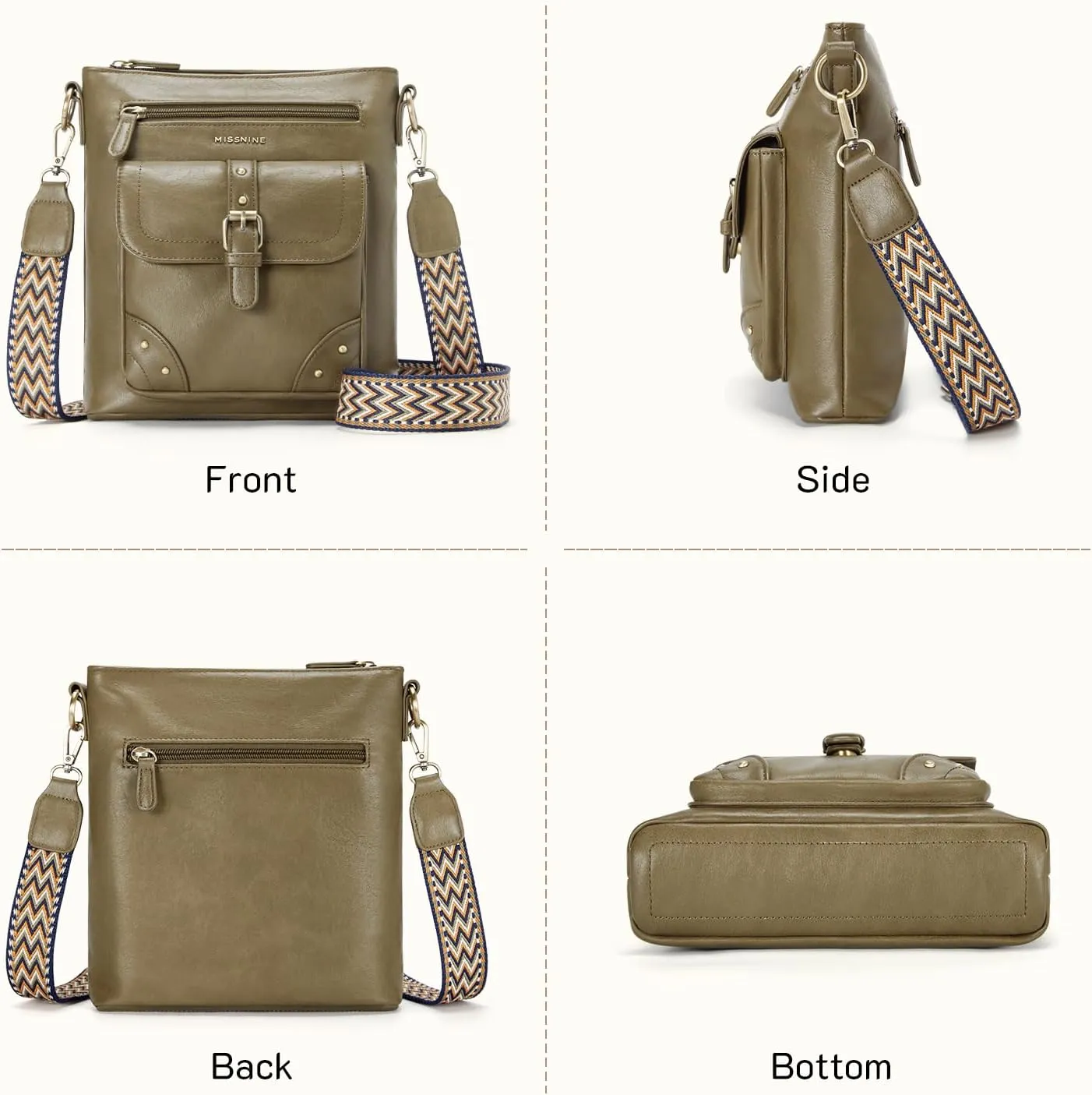 Missnine Crossbody Bags for Women Multi Pocket Purses Soft Leather Medium Shoulder Handbags with Adjustable Strap