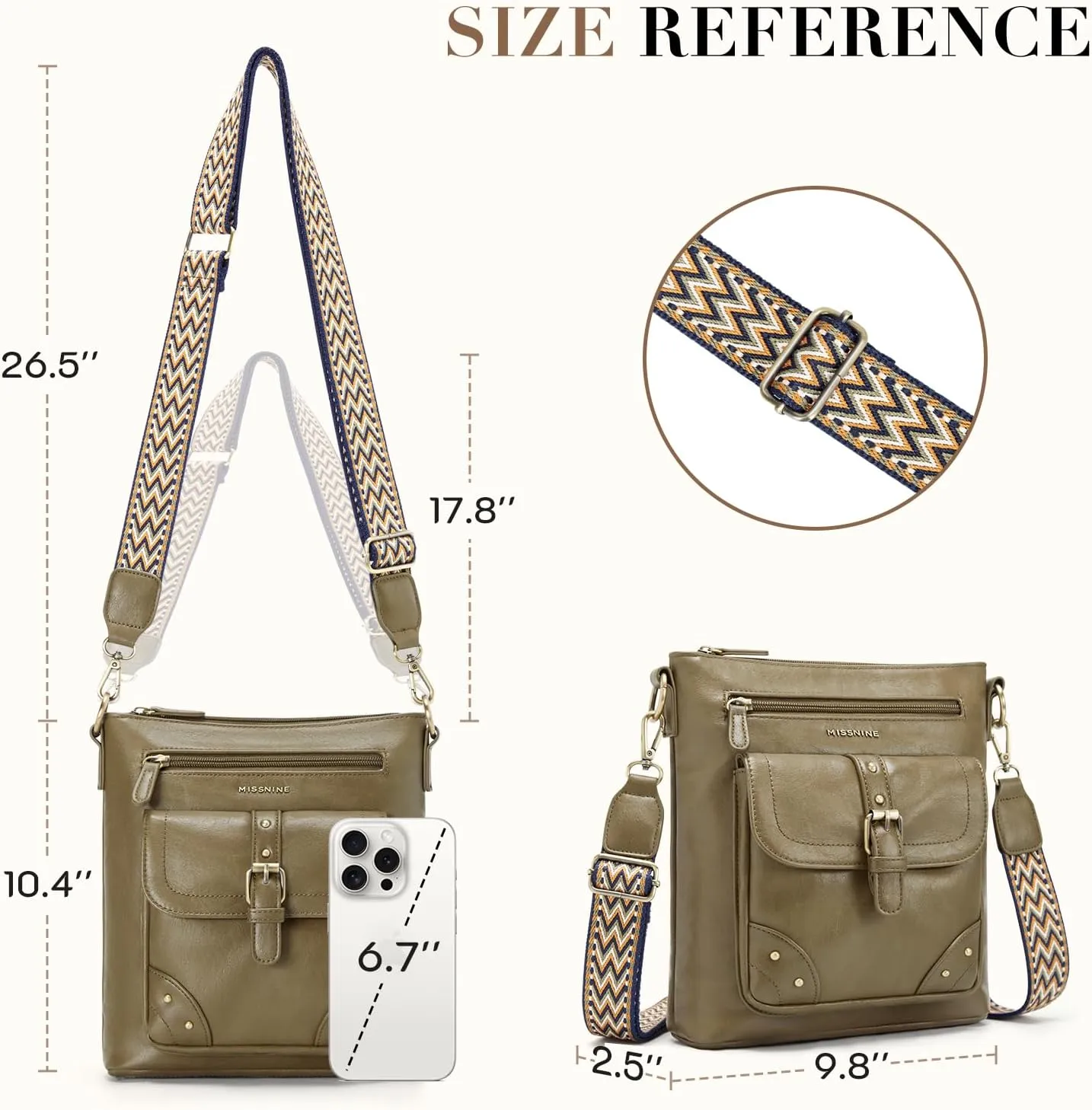 Missnine Crossbody Bags for Women Multi Pocket Purses Soft Leather Medium Shoulder Handbags with Adjustable Strap