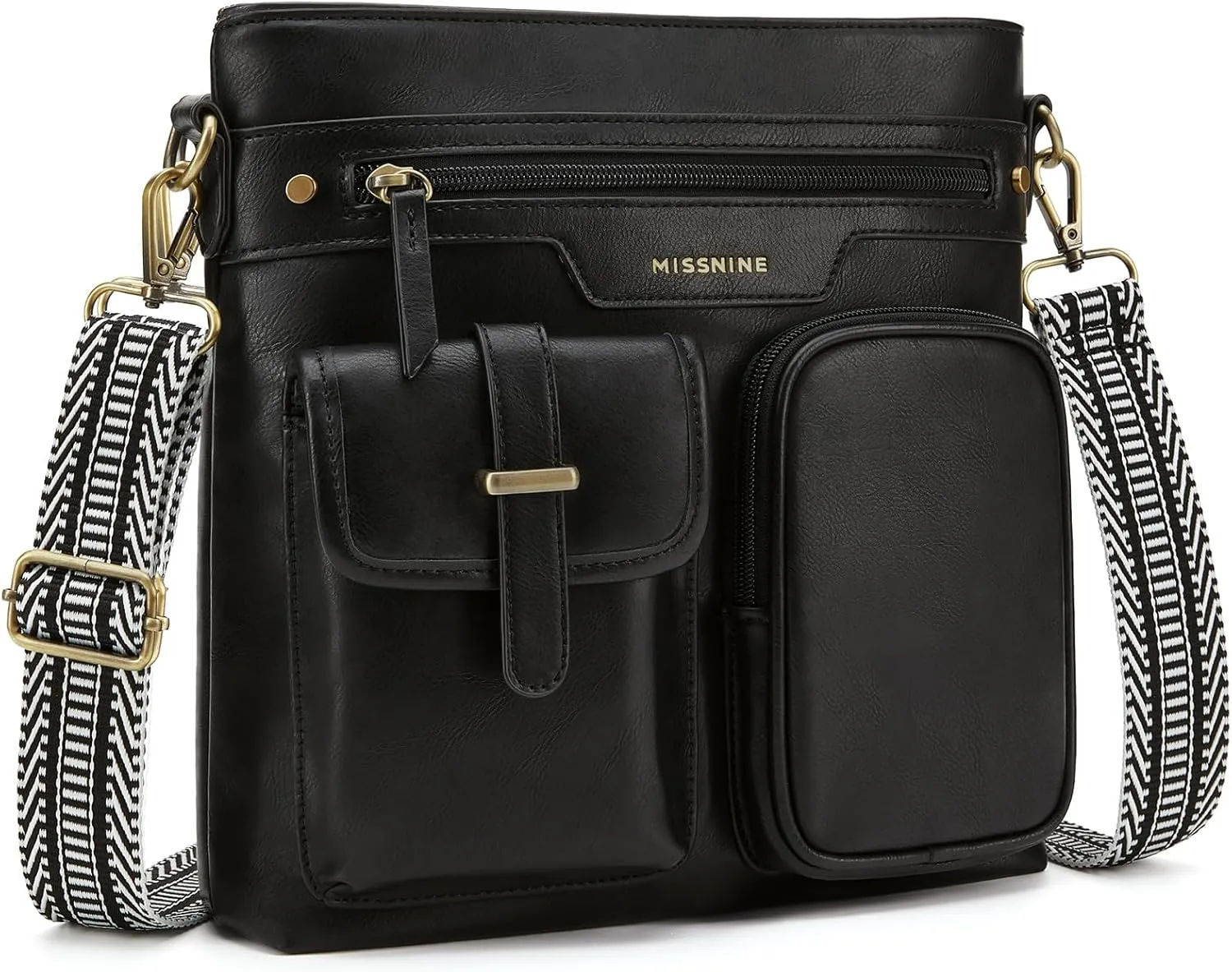 Missnine Crossbody Bags for Women Multi Pocket Purses Soft Leather Medium Shoulder Handbags with Adjustable Strap