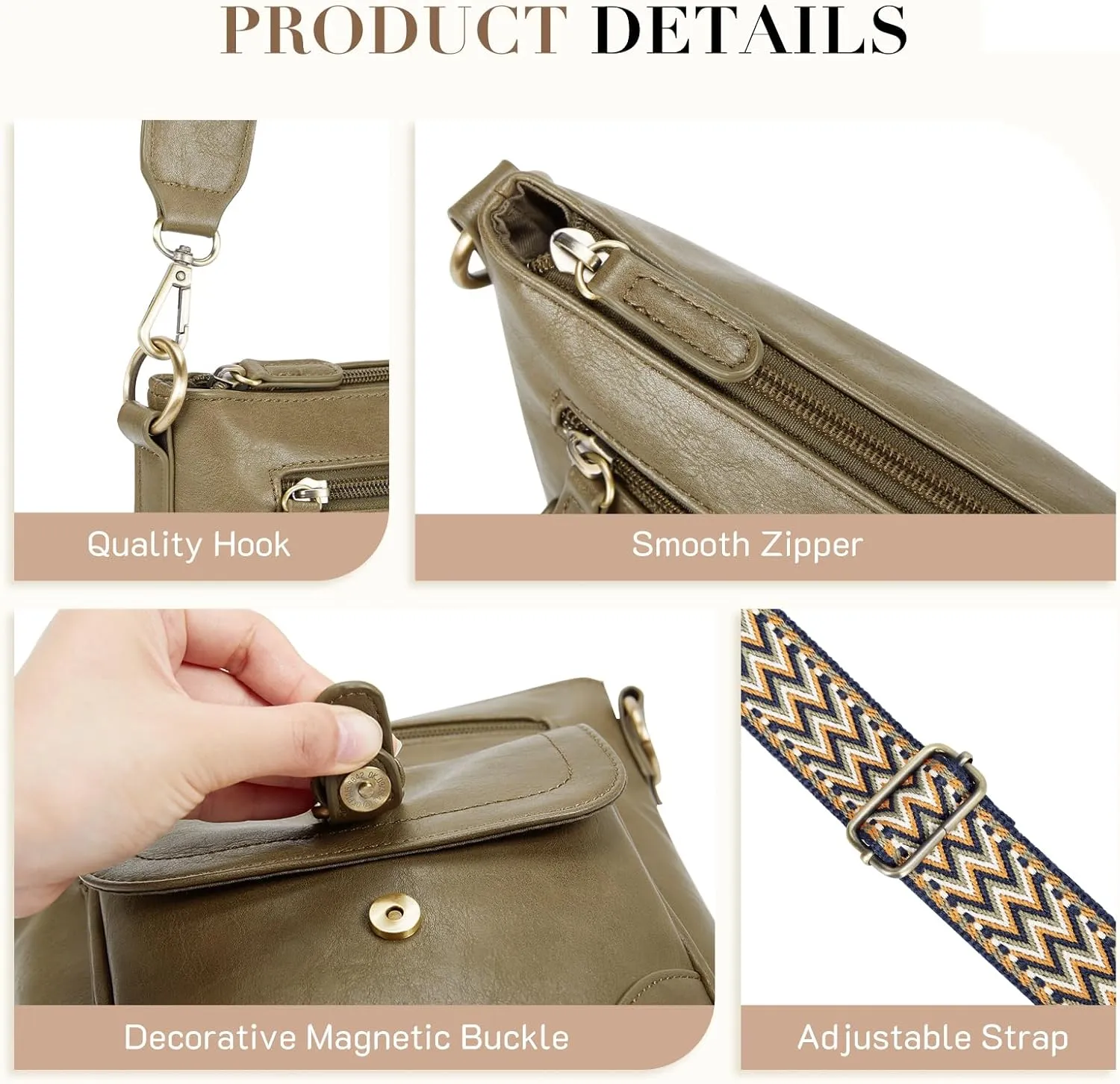 Missnine Crossbody Bags for Women Multi Pocket Purses Soft Leather Medium Shoulder Handbags with Adjustable Strap