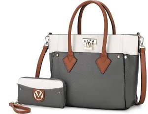 MKF Collection Designer Tote Bag for Women, Vegan Leather a Color-Block Fashion Handbag Purse with Wristlet Wallet