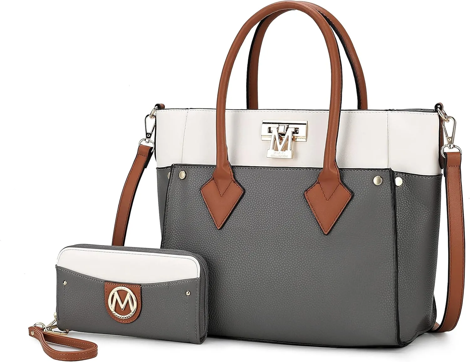 MKF Collection Designer Tote Bag for Women, Vegan Leather a Color-Block Fashion Handbag Purse with Wristlet Wallet