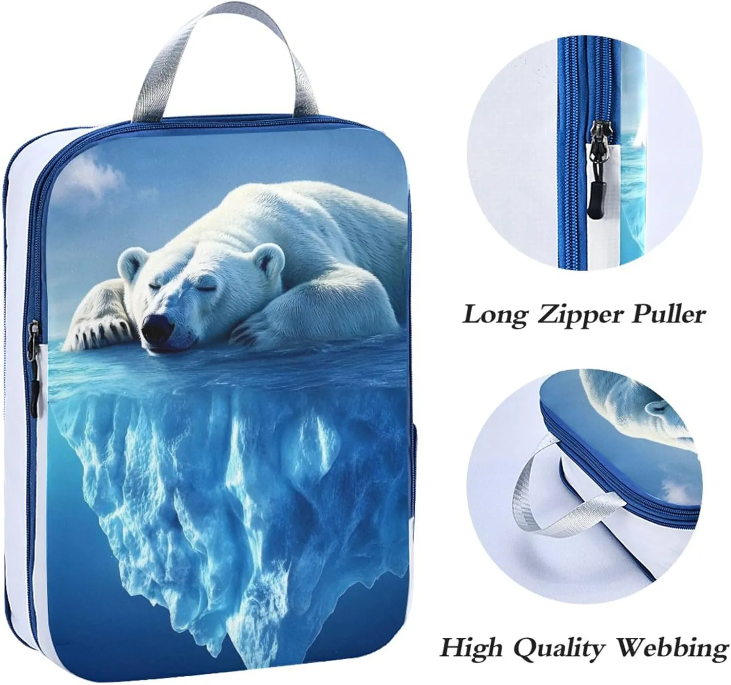 MNSRUU Compression Packing Cubes for Suitcases 3 Set, Polar Bear Glacier Travel Luggage Organiser Portable Toiletry Storage Bags for Clothes Shoes Home Storage