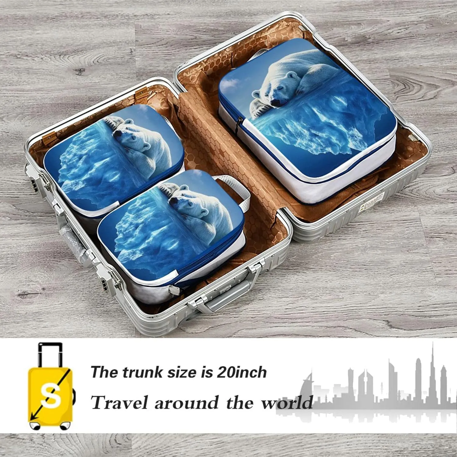 MNSRUU Compression Packing Cubes for Suitcases 3 Set, Polar Bear Glacier Travel Luggage Organiser Portable Toiletry Storage Bags for Clothes Shoes Home Storage