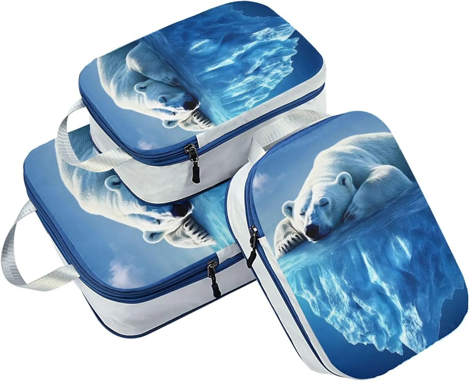 MNSRUU Compression Packing Cubes for Suitcases 3 Set, Polar Bear Glacier Travel Luggage Organiser Portable Toiletry Storage Bags for Clothes Shoes Home Storage