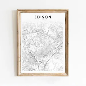 Modern Black & White Poster of Edison Nj New Jersey Usa Middlesex | 11x17 12x18 16x24 24x36 Unframed Print Wall Art | Minimalism City Traveler Gift | Minimalist Home Office Decor