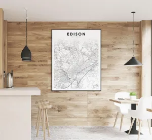 Modern Black & White Poster of Edison Nj New Jersey Usa Middlesex | 11x17 12x18 16x24 24x36 Unframed Wall Art | Minimalism City Traveler Print for Gift | Minimalist Home Office Decor