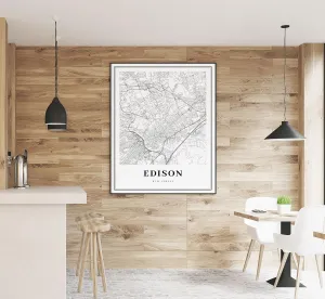 Modern Black & White Poster of Edison Nj New Jersey Usa Middlesex | 11x17 12x18 16x24 24x36 Unframed Wall Art | Minimalism City Traveler Print for Gift | Minimalist Home Office Decor