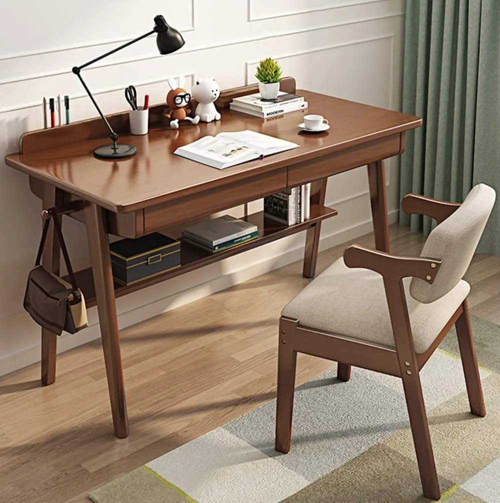 Modern Minimalist Solid Wood Desk Simple Computer Desk Writing Desk Student Study Desk Home Use Desk （Not Include Chairs）(120CM/47.2''), Walnut, JJ042