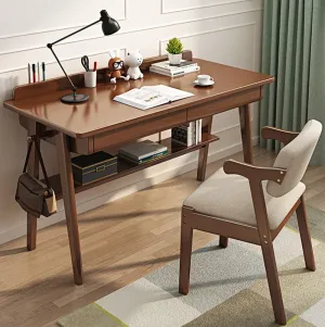 Modern Minimalist Solid Wood Desk Simple Computer Desk Writing Desk Student Study Desk Home Use Desk （Not Include Chairs）(120CM/47.2''), Walnut, JJ042