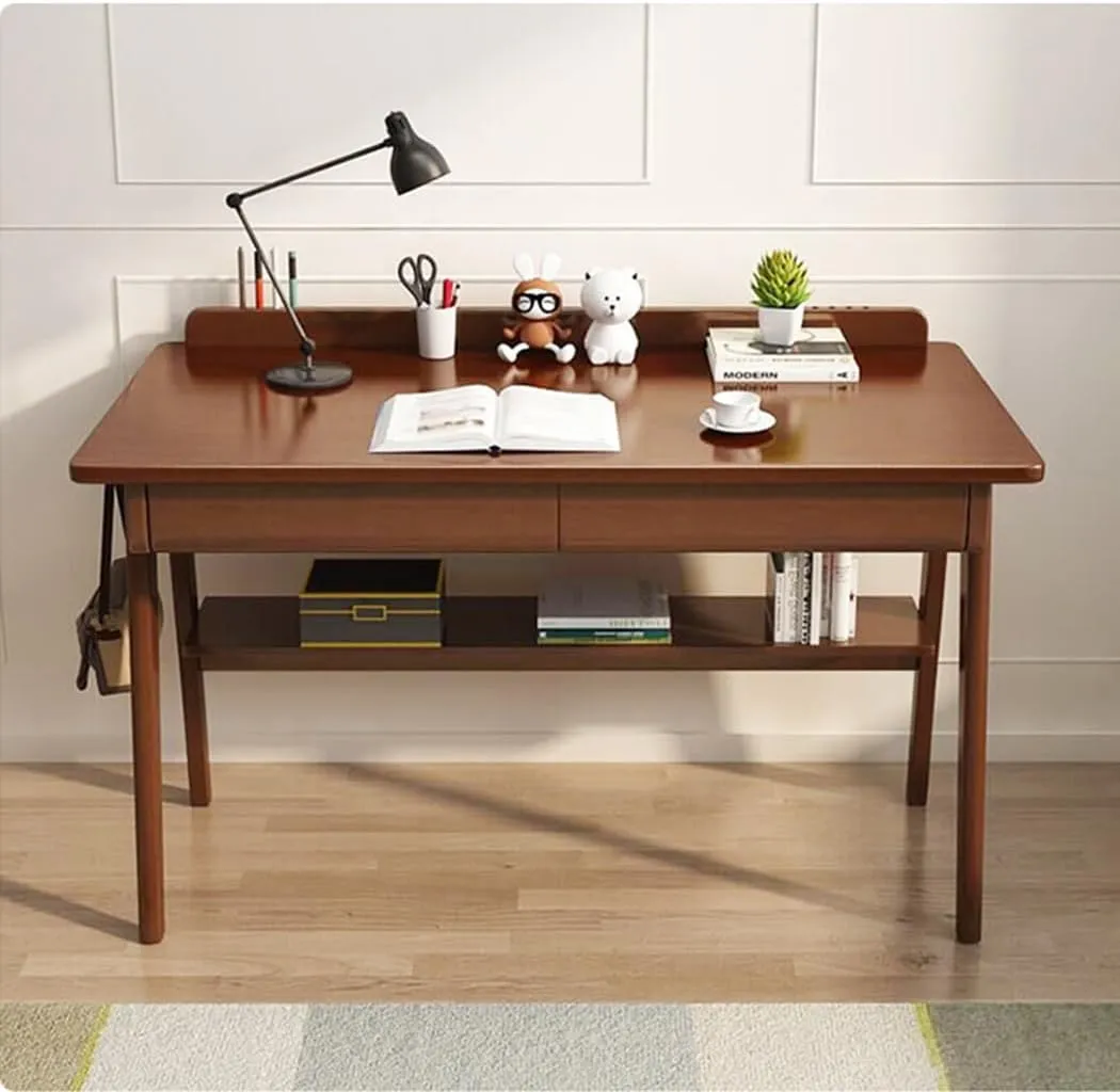 Modern Minimalist Solid Wood Desk Simple Computer Desk Writing Desk Student Study Desk Home Use Desk （Not Include Chairs）(120CM/47.2''), Walnut, JJ042