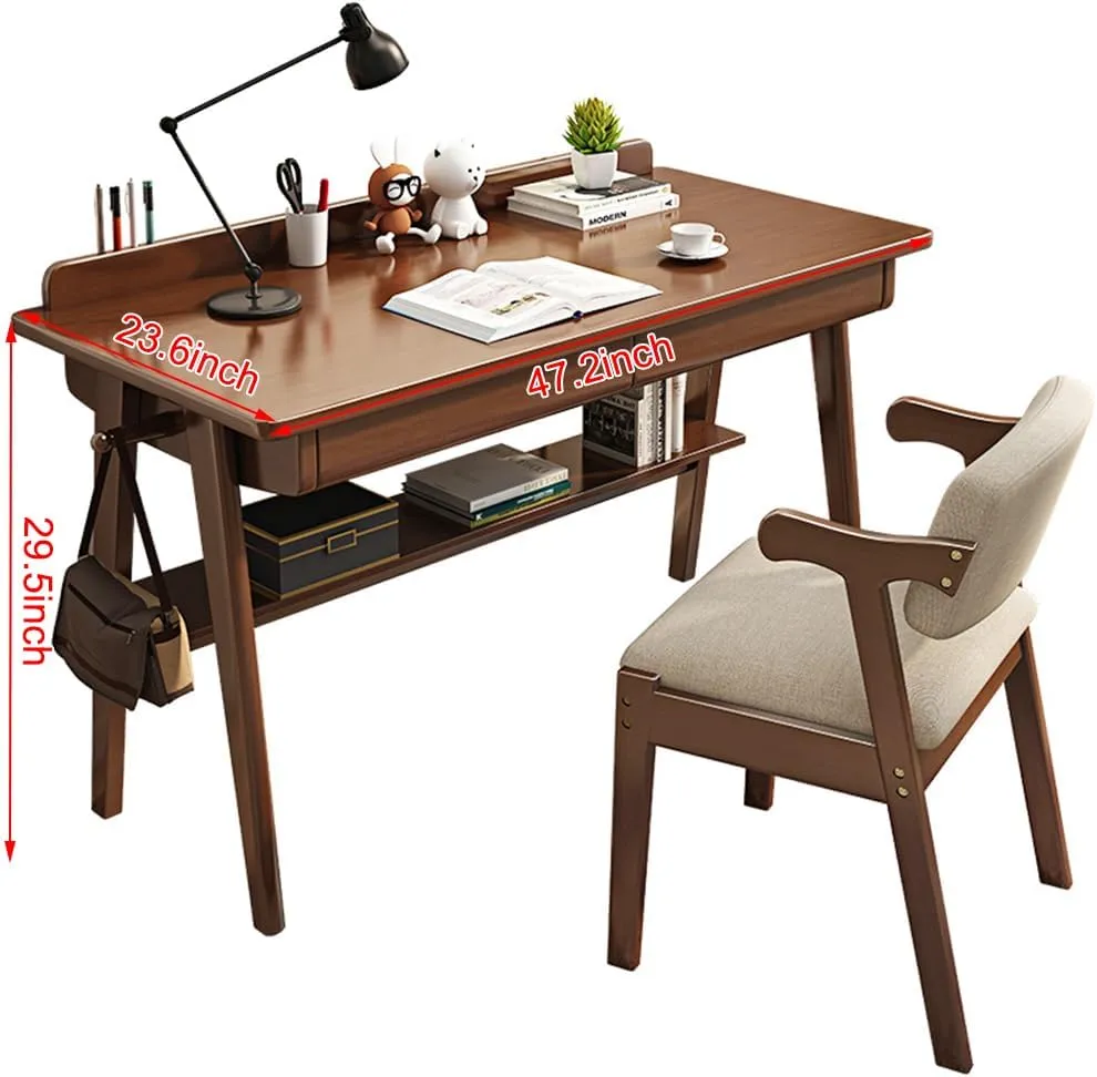 Modern Minimalist Solid Wood Desk Simple Computer Desk Writing Desk Student Study Desk Home Use Desk （Not Include Chairs）(120CM/47.2''), Walnut, JJ042