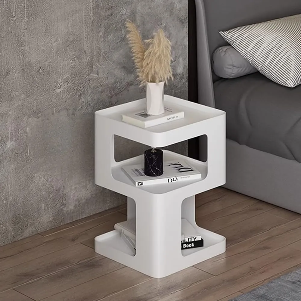 Modern Side Table,Metal end Table,White nightstand,Bedside Tables,Accent Side Table with Storage for Living Room Bedroom Couch,No Assembly Required