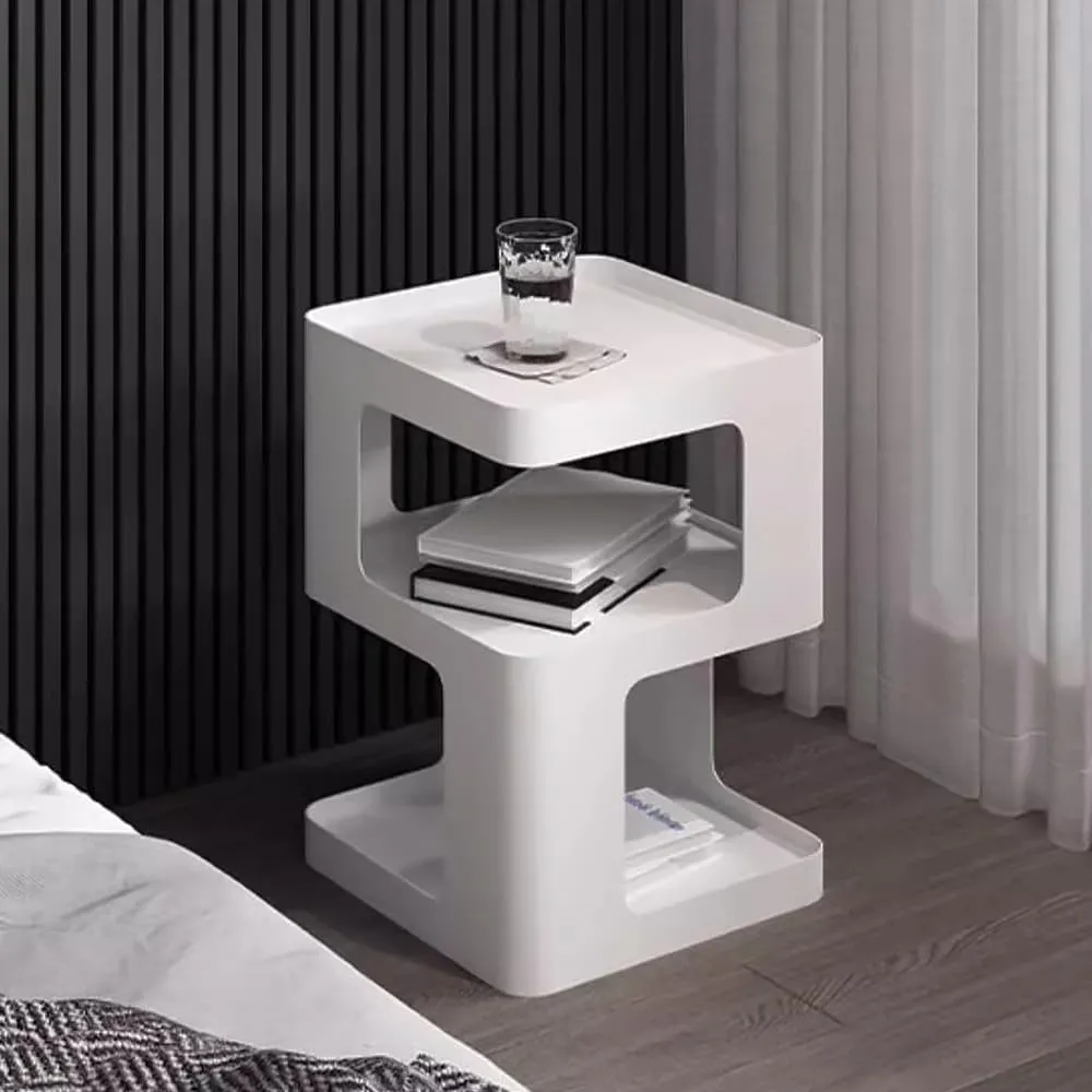 Modern Side Table,Metal end Table,White nightstand,Bedside Tables,Accent Side Table with Storage for Living Room Bedroom Couch,No Assembly Required