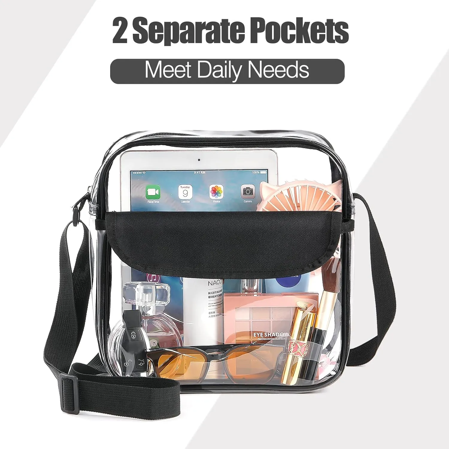 MoKo Clear Bag Stadium Approved for Women, Crossbody Bag Purse Shoulder Bags with Front Pocket and Adjustable Strap for Concerts Festival Sports Events, Clear