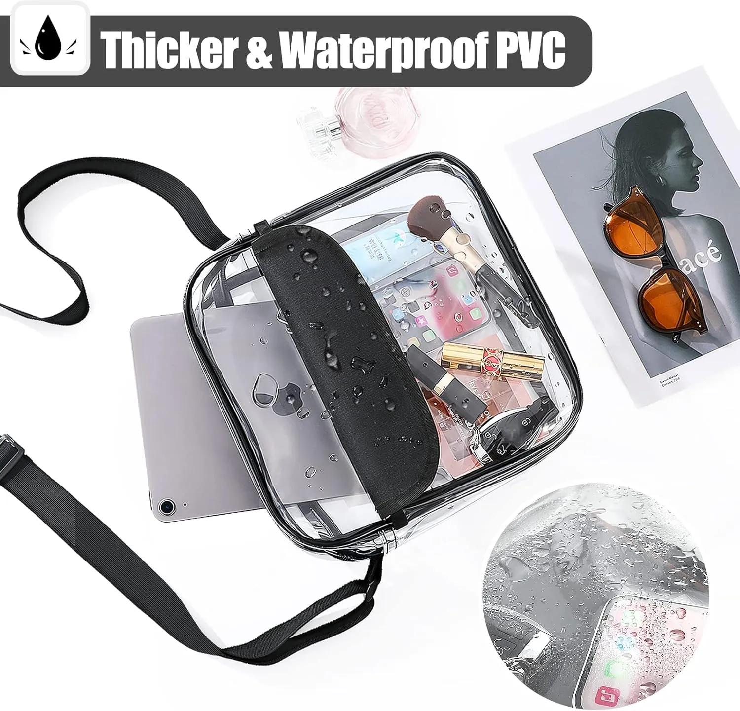 MoKo Clear Bag Stadium Approved for Women, Crossbody Bag Purse Shoulder Bags with Front Pocket and Adjustable Strap for Concerts Festival Sports Events, Clear
