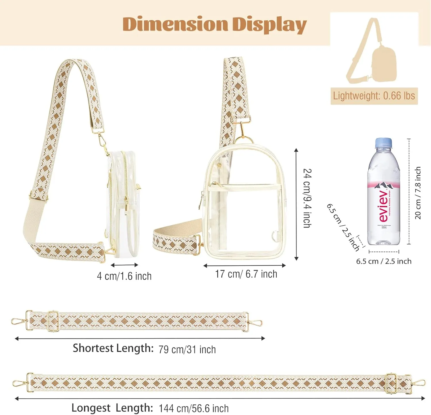 MoKo Clear Bag Stadium Approved - Multi Pockets Clear Sling Purse Crossbody Bag with Adjustable Shoulder Strap
