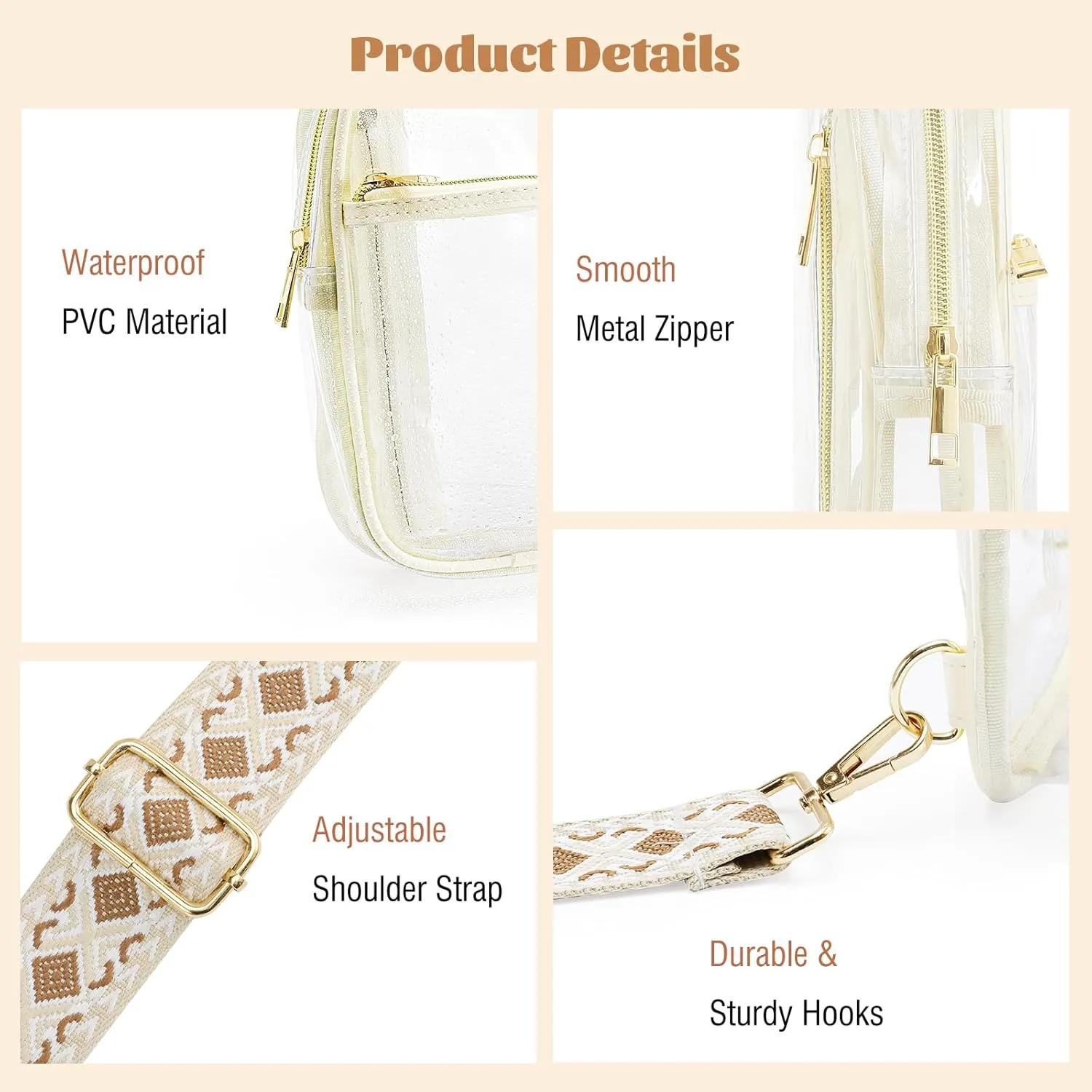 MoKo Clear Bag Stadium Approved - Multi Pockets Clear Sling Purse Crossbody Bag with Adjustable Shoulder Strap