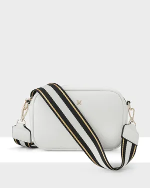 Monica Camera Crossbody Bag   Metallic Stripe Bag Strap