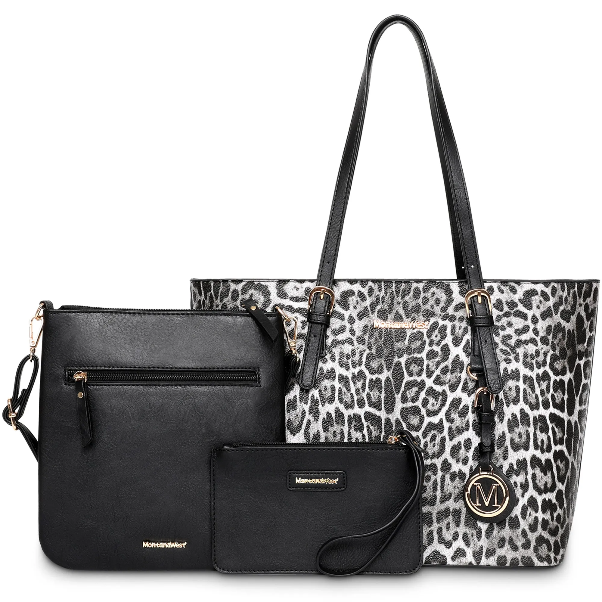 Montana West 3 pcs Handbag Set Leopard Print Tote Bag