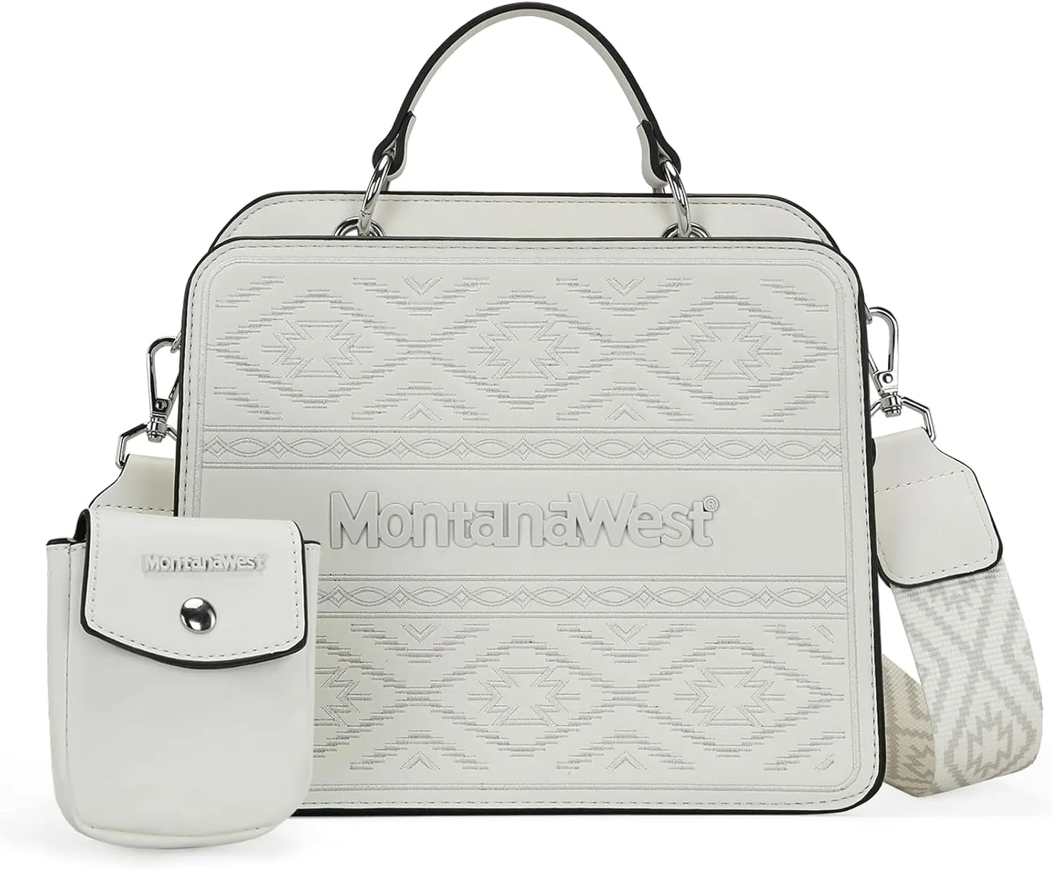 Montana West Top Handle Bag Crossbody Western Purse Aztec Bag for Women Vegan Leather Tote Handbags LG-MBB-MWF1052-8120 WT