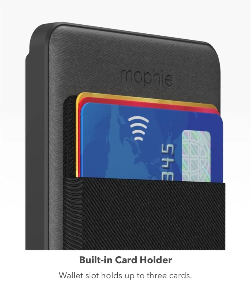 mophie Snap  Juice Pack Mini w/Wallet - Wireless Portable Magnetic Charger with 5000 mAh Internal Battery, Compatible with MagSafe & Qi-Enabled Smartphones, Works with Apple, Samsung, and Google