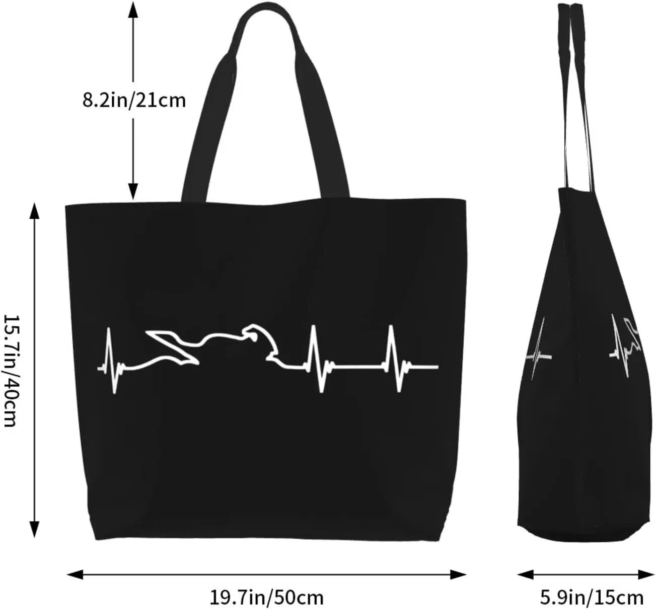 Motorcycle Heartbeat Women's Lightweight Canvas Handbag Waterproof Reusable Shopping Bag