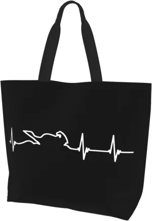 Motorcycle Heartbeat Women's Lightweight Canvas Handbag Waterproof Reusable Shopping Bag