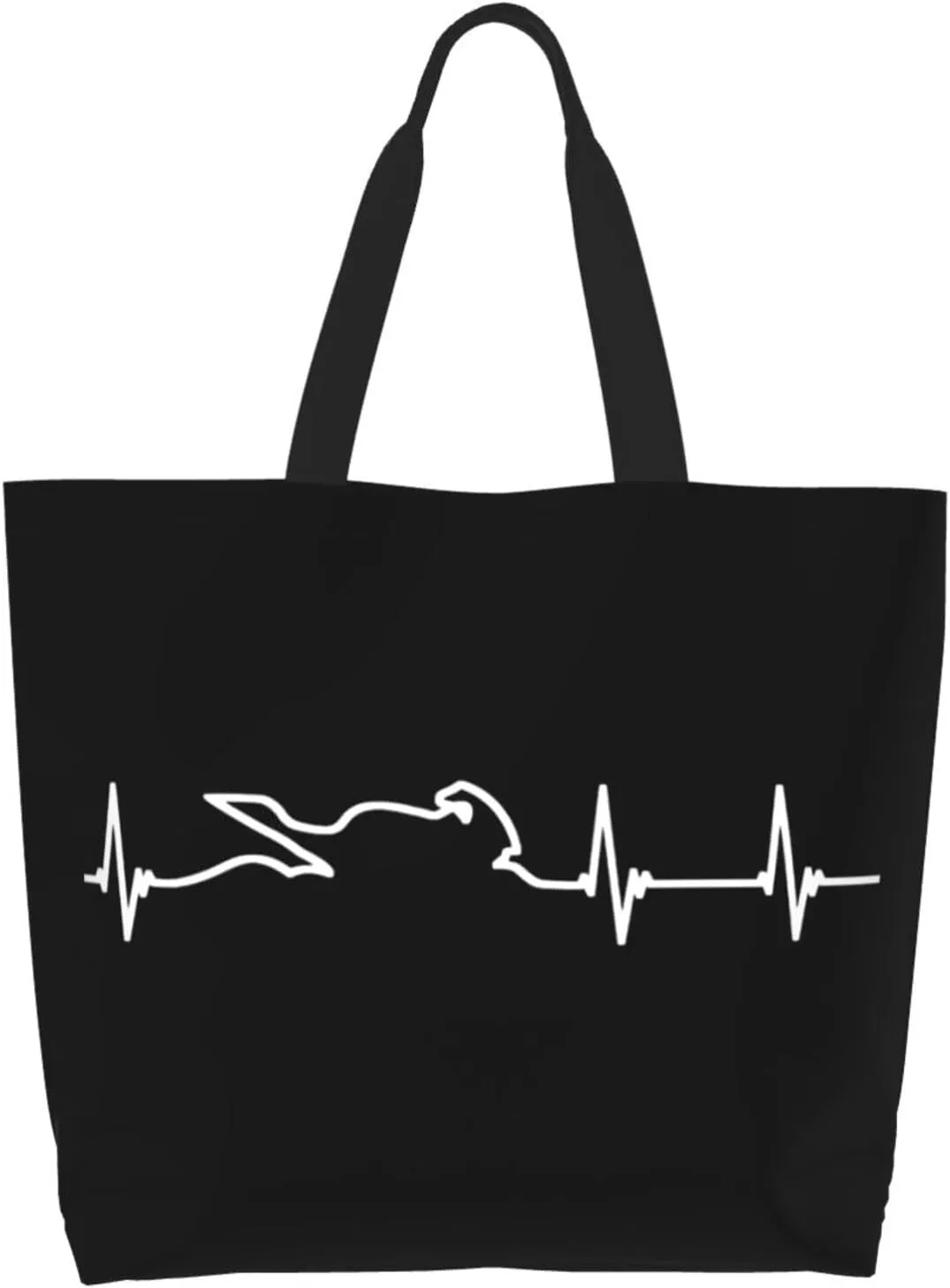 Motorcycle Heartbeat Women's Lightweight Canvas Handbag Waterproof Reusable Shopping Bag