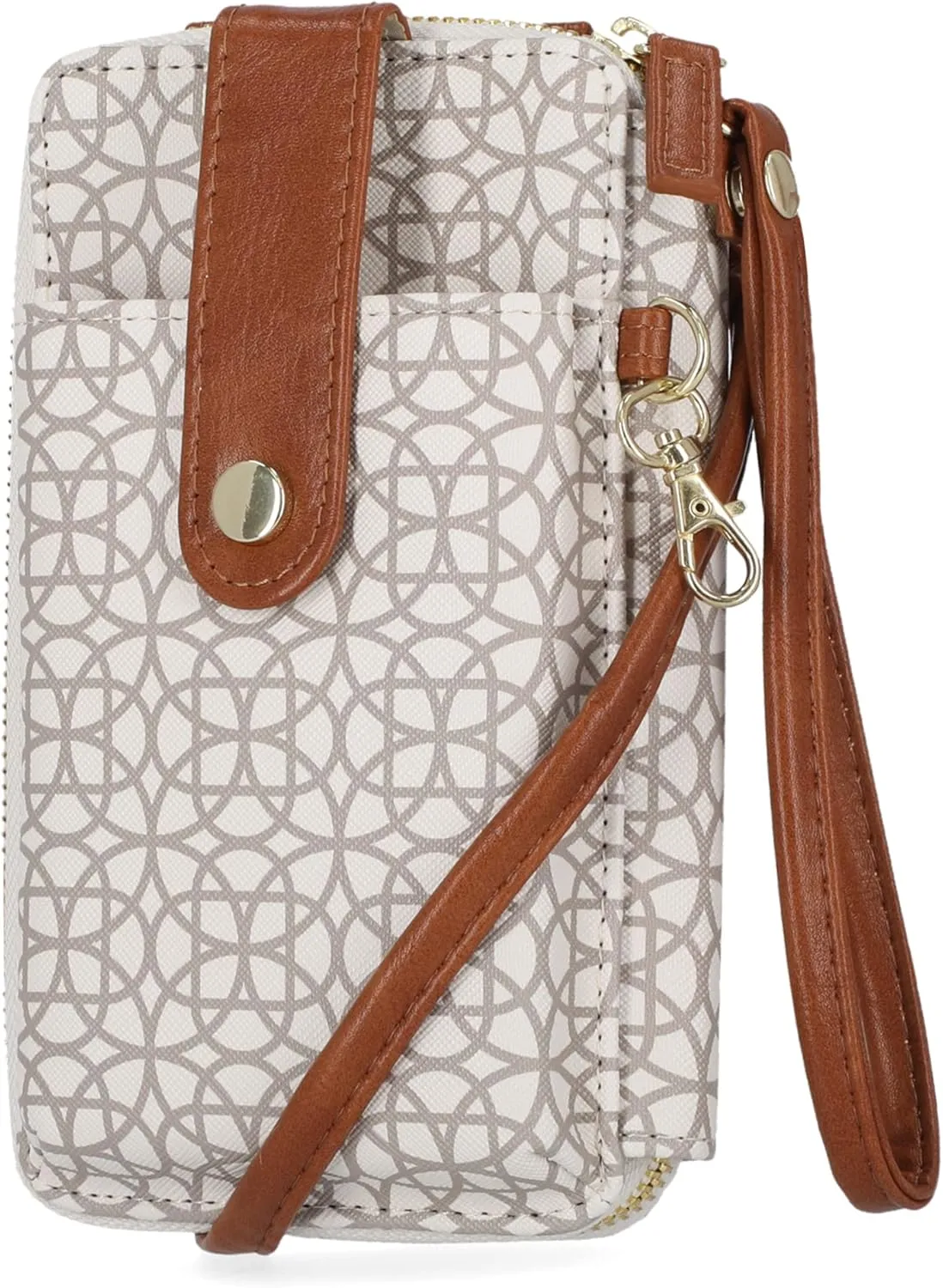 Mundi Jacqui RFID Crossbody Wallet for Women, Vegan Leather Small Travel Handbag with Phone Holder, Compact Organizer with Card Slots and Adjustable Strap, Vacation Purse in Bridgehampton Sand