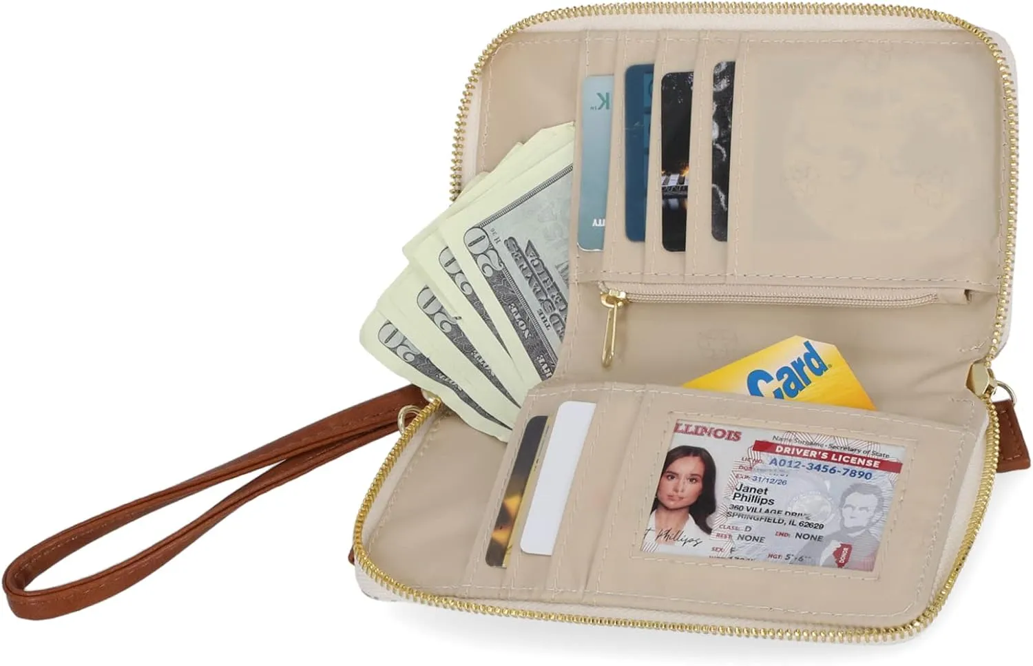 Mundi Jacqui RFID Crossbody Wallet for Women, Vegan Leather Small Travel Handbag with Phone Holder, Compact Organizer with Card Slots and Adjustable Strap, Vacation Purse in Bridgehampton Sand