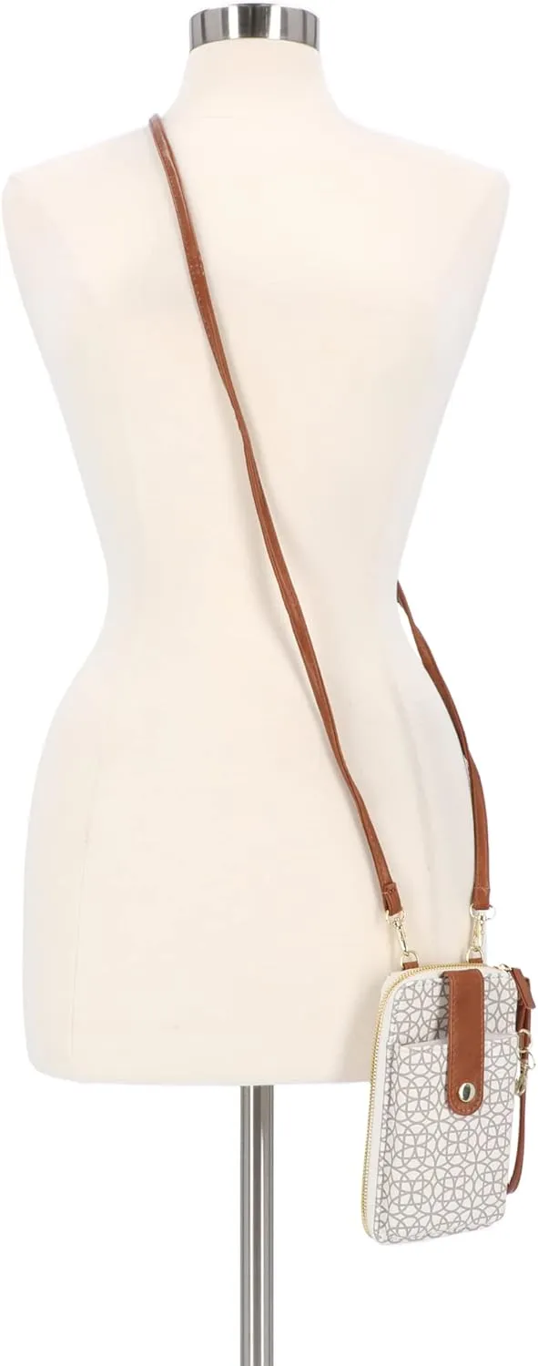 Mundi Jacqui RFID Crossbody Wallet for Women, Vegan Leather Small Travel Handbag with Phone Holder, Compact Organizer with Card Slots and Adjustable Strap, Vacation Purse in Bridgehampton Sand