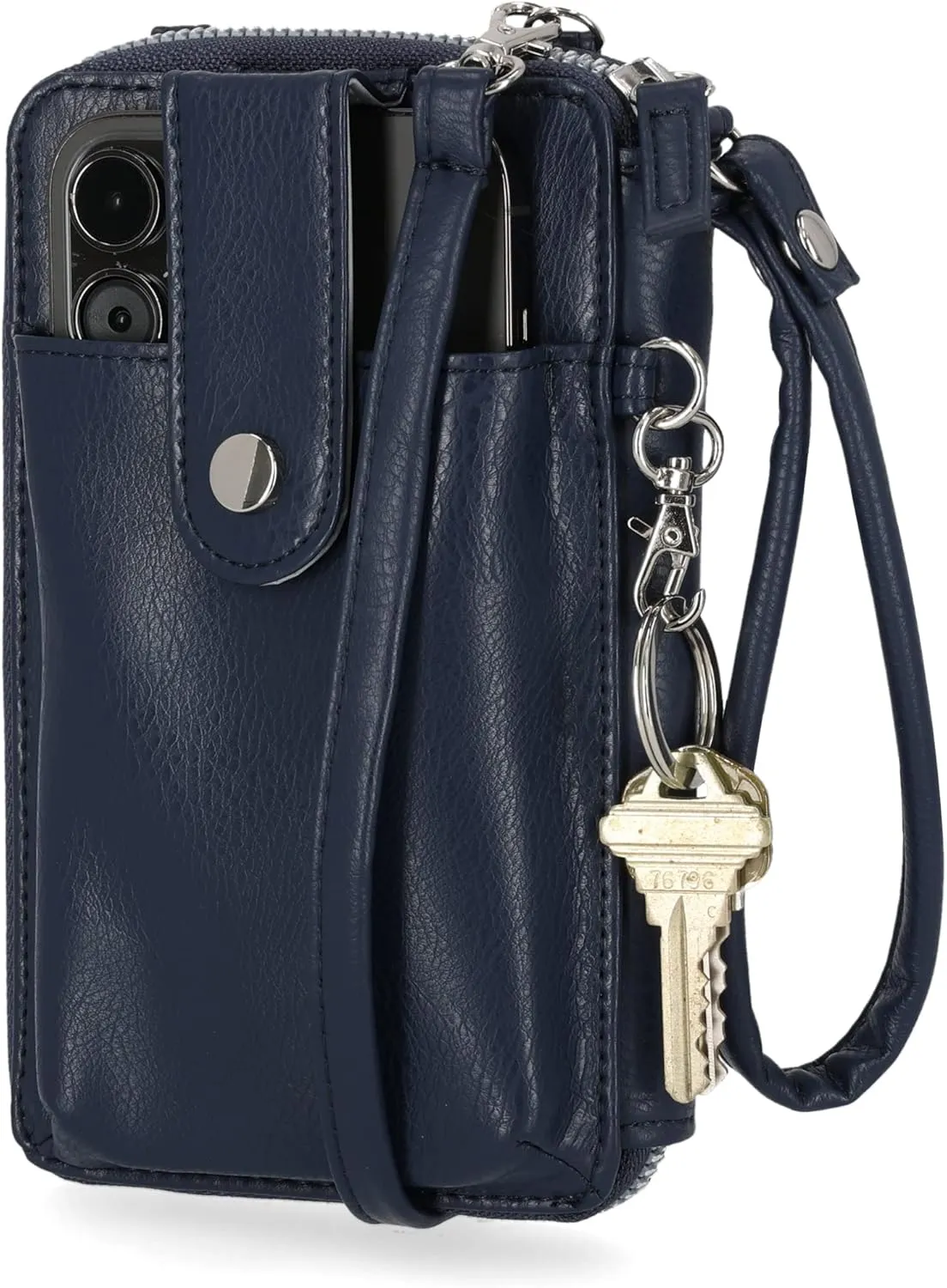 Mundi Jacqui RFID Crossbody Wallet for Women, Vegan Leather Small Travel Handbag with Phone Holder, Compact Organizer with Card Slots and Adjustable Strap, Vacation Purse in Navy
