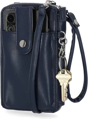 Mundi Jacqui RFID Crossbody Wallet for Women, Vegan Leather Small Travel Handbag with Phone Holder, Compact Organizer with Card Slots and Adjustable Strap, Vacation Purse in Navy