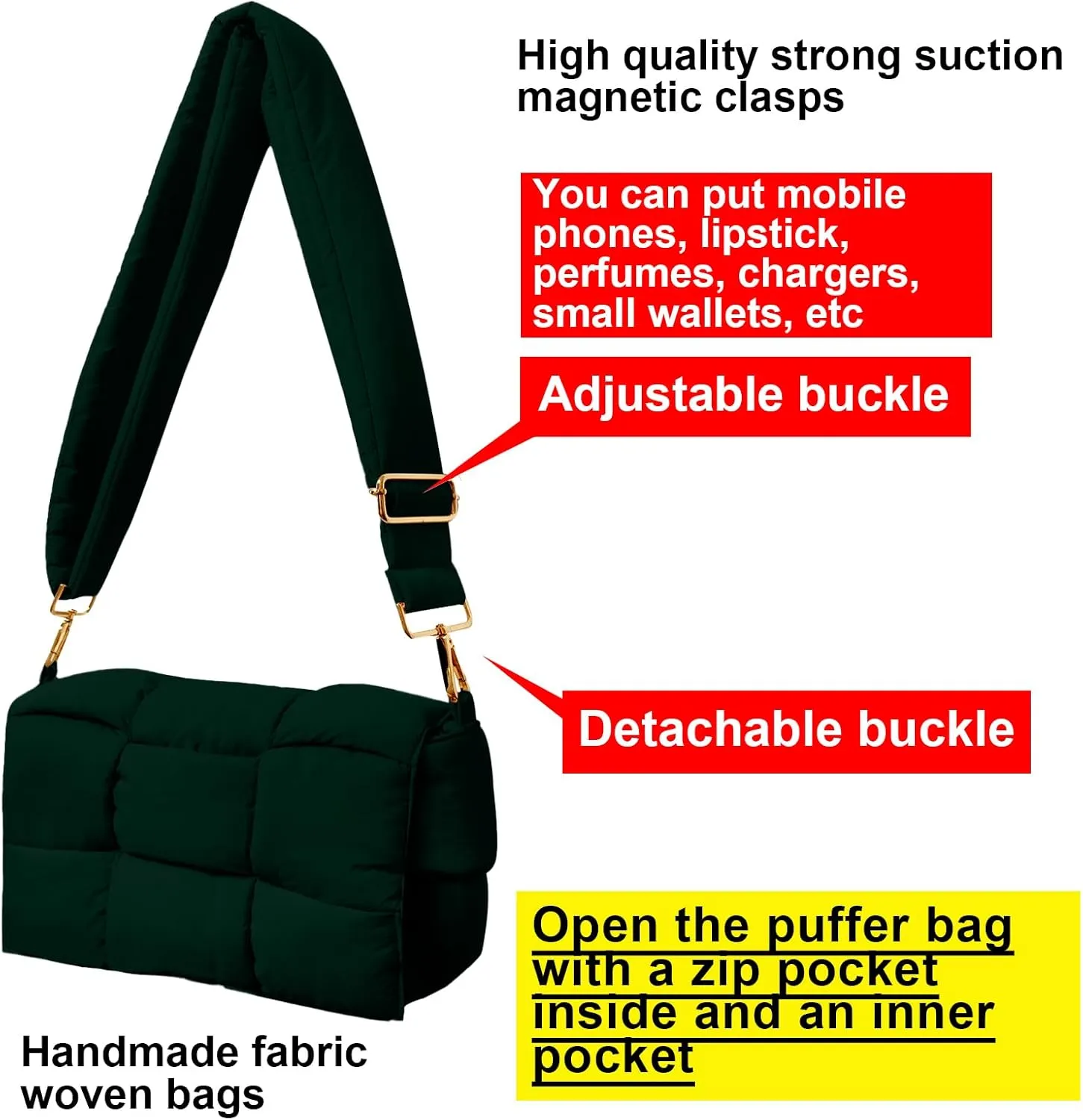 NAARIIAN Shoulder bags for women, Light-weight small puffer purses waterproof, hand-woven puffy bag crossbody handbag