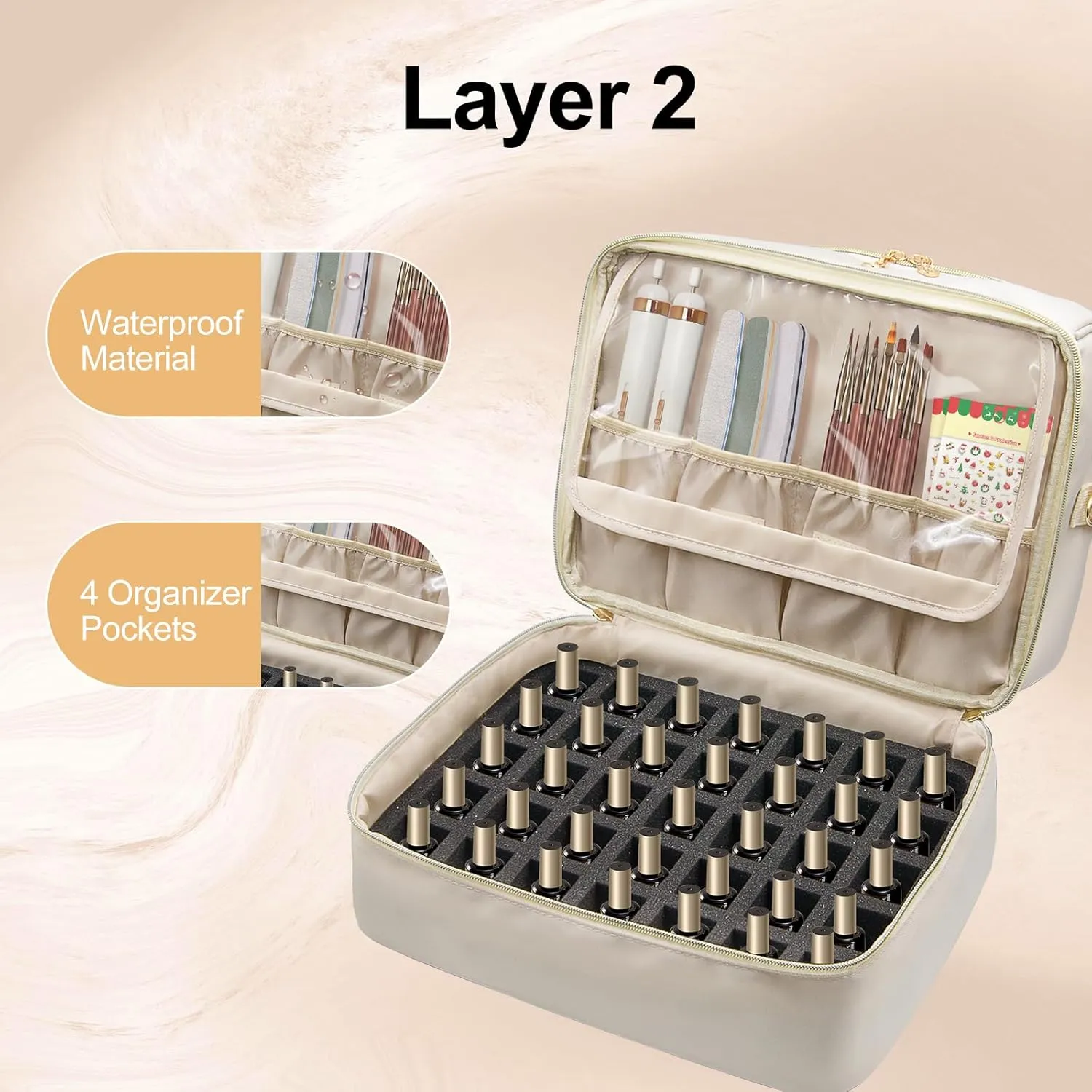 Nail Polish Organizer Case,Double Layer Nail Supplies Organizer Bag Storage Box Holds Up to 45 Bottles of Nail Polish and Nail Lamp