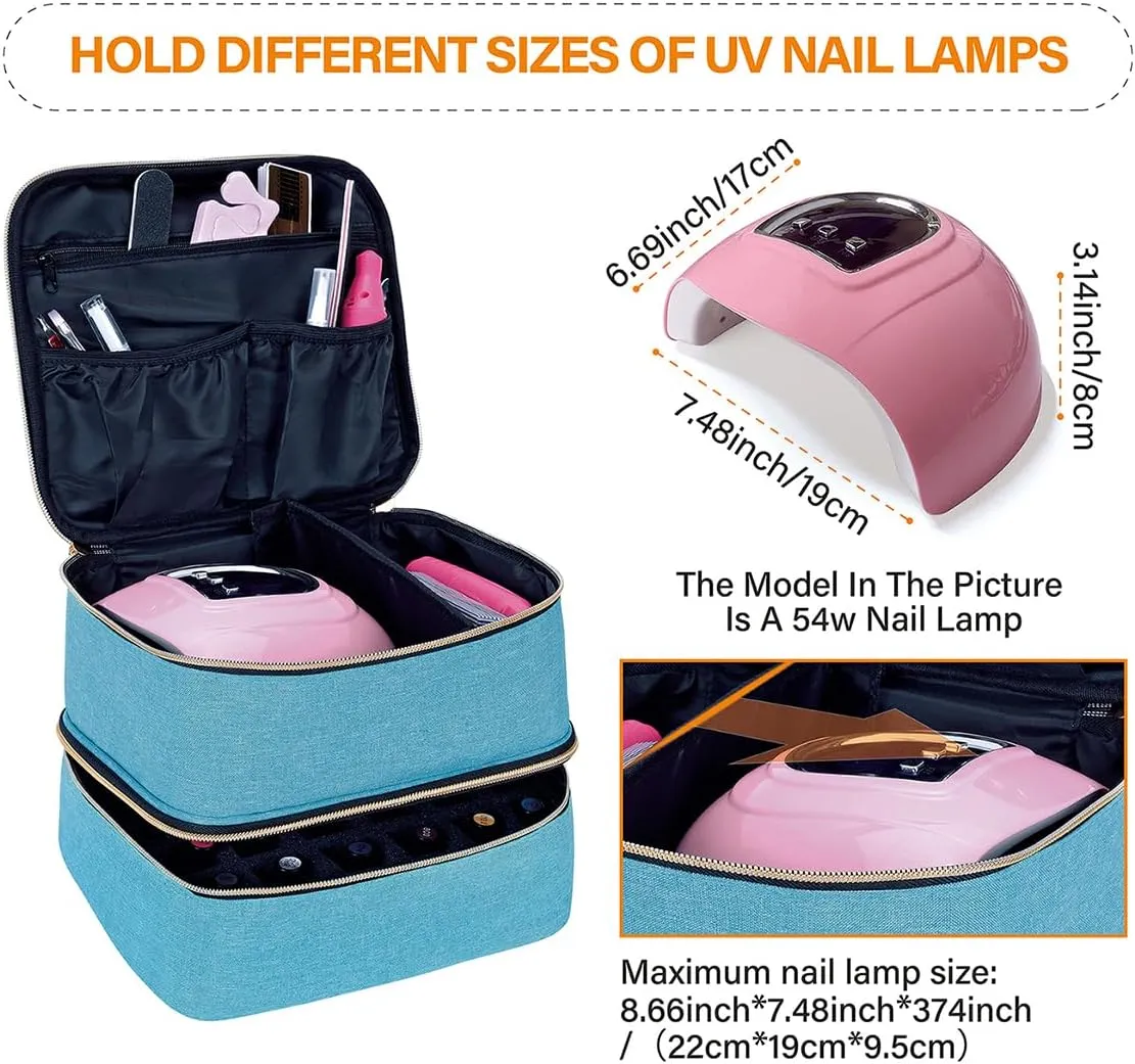 Nail Polish Organizer, Handheld Double Layer Organizer Holds 30 Bottles (15 ml/0.5 floz) with Adjustable Dividers for Nail Polish Small Manicure Lamp Manicure Tools and Travel,Light Green