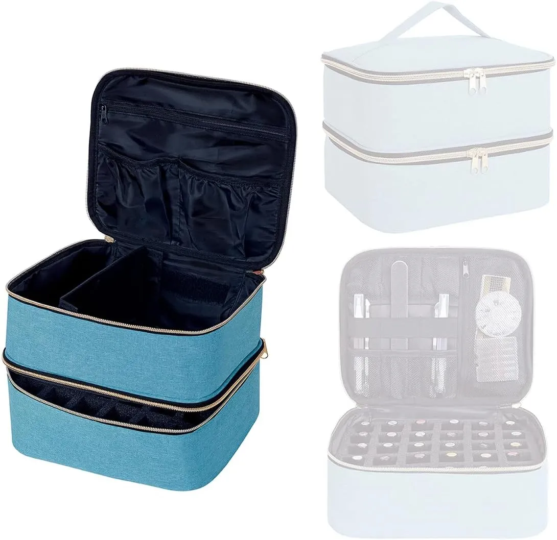 Nail Polish Organizer, Handheld Double Layer Organizer Holds 30 Bottles (15 ml/0.5 floz) with Adjustable Dividers for Nail Polish Small Manicure Lamp Manicure Tools and Travel,Light Green
