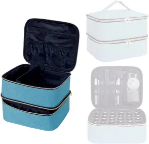 Nail Polish Organizer, Handheld Double Layer Organizer Holds 30 Bottles (15 ml/0.5 floz) with Adjustable Dividers for Nail Polish Small Manicure Lamp Manicure Tools and Travel,Light Green