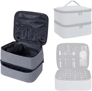Nail Polish Organizer, Handheld Double Layer Organizer Holds 30 Bottles (15 ml/0.5 floz) with Adjustable Dividers for Nail Polish Small Manicure Lamp Manicure Tools Essential and Travel,Gray