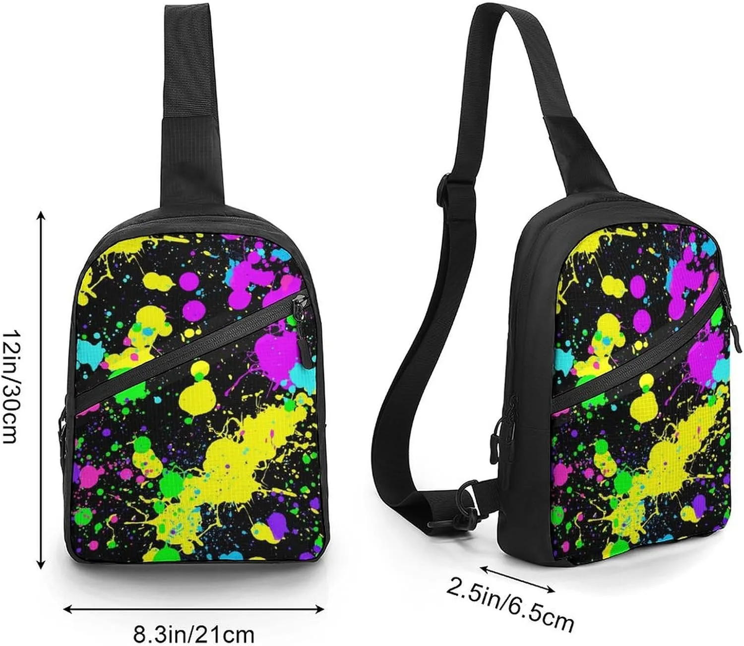 Neon Paint Splatter Folding Chest Bag with Multiple Pockets Lightweight And Durable Design