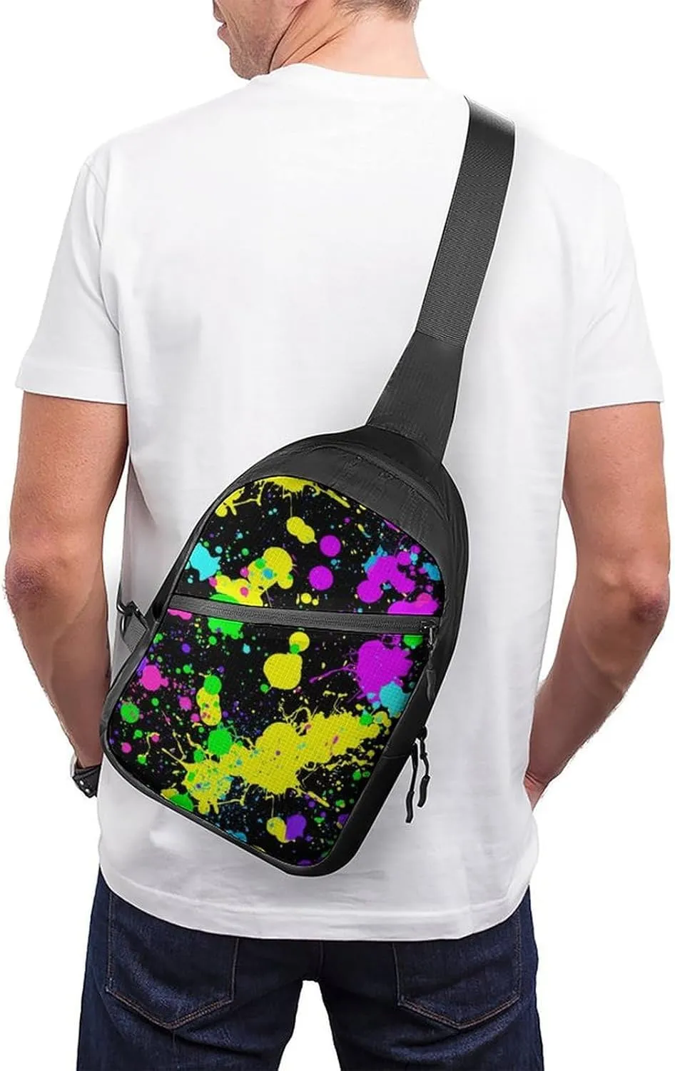 Neon Paint Splatter Folding Chest Bag with Multiple Pockets Lightweight And Durable Design