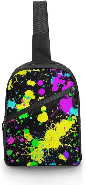 Neon Paint Splatter Folding Chest Bag with Multiple Pockets Lightweight And Durable Design
