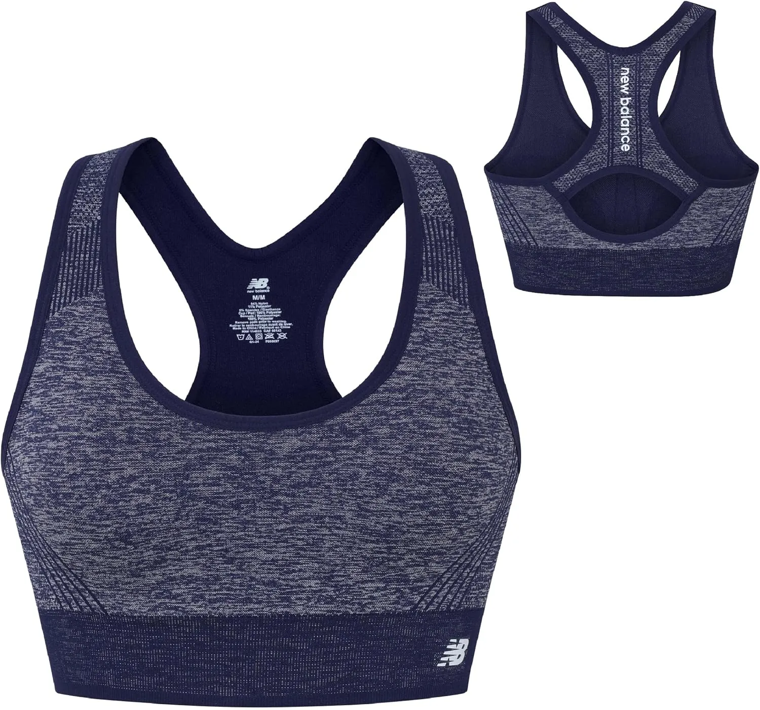 New Balance Seamless Womens Medium Impact Racerback Sports Bra - Padded Workout Yoga Top