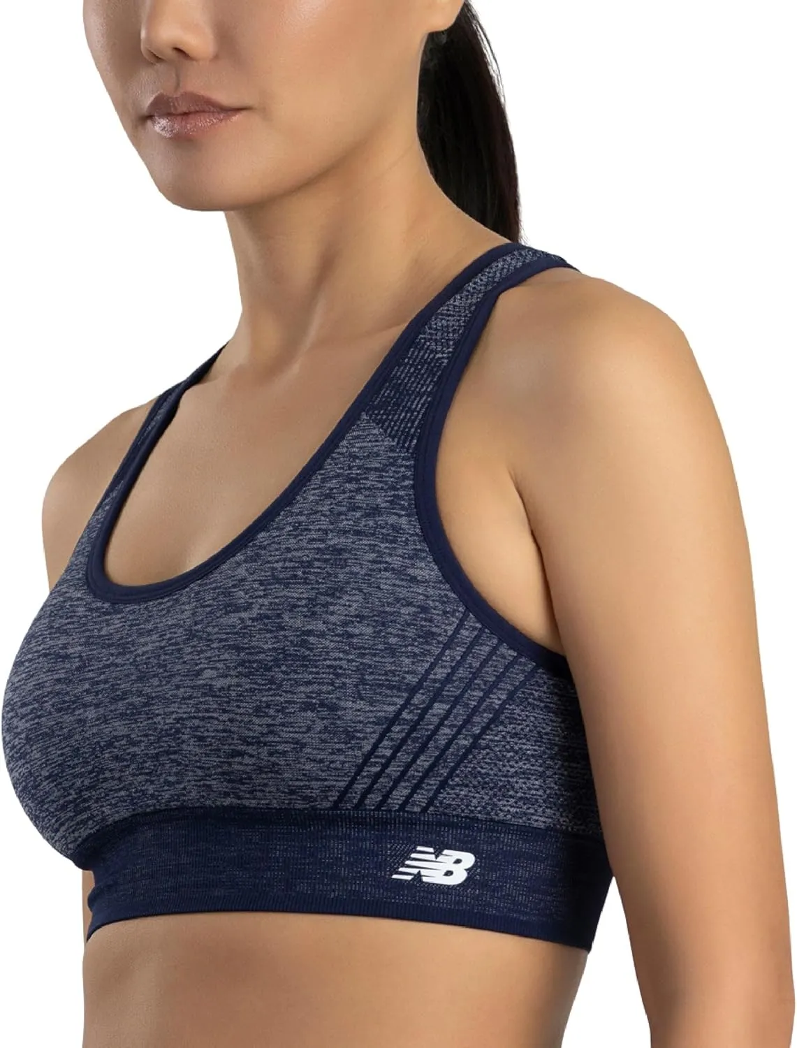 New Balance Seamless Womens Medium Impact Racerback Sports Bra - Padded Workout Yoga Top
