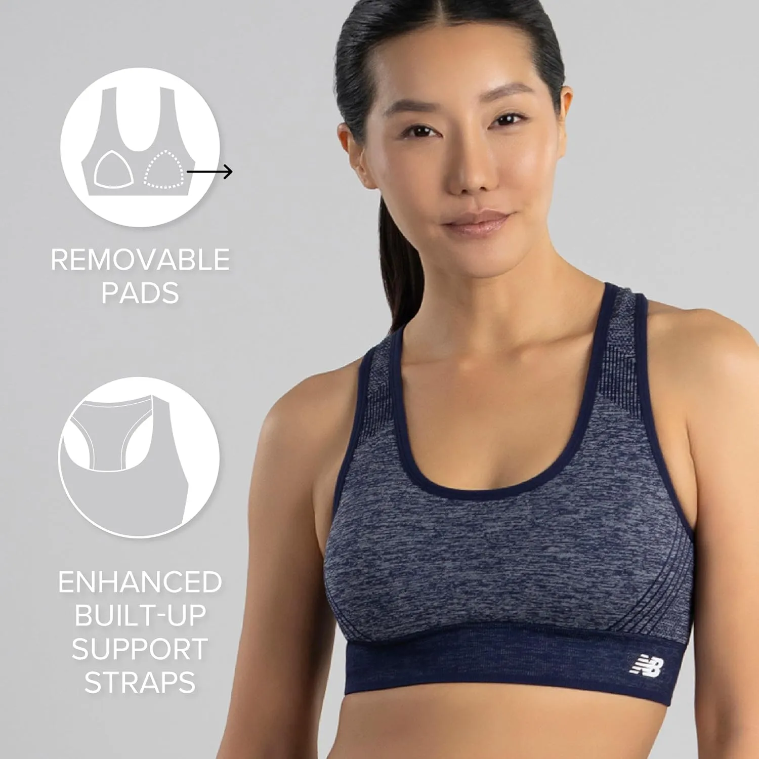 New Balance Seamless Womens Medium Impact Racerback Sports Bra - Padded Workout Yoga Top