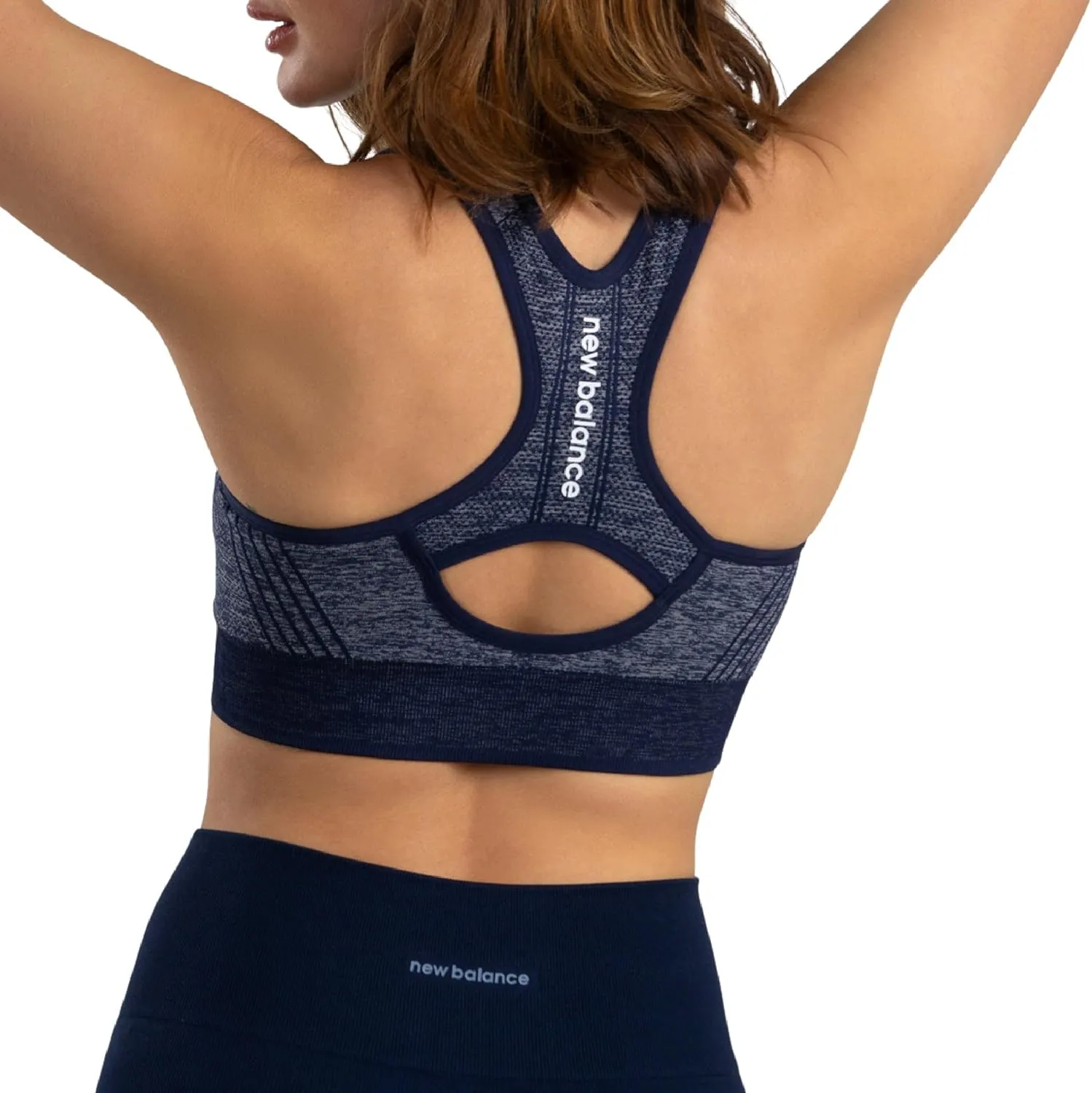 New Balance Seamless Womens Medium Impact Racerback Sports Bra - Padded Workout Yoga Top